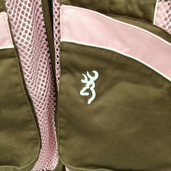 Women's Browning Shooting Hunting Vest Pink Brown Zip Vented Quilted Shoulders - Picture 11 of 13